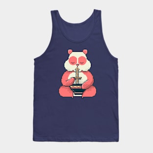 Cute Pink Panda Eating Ramen Pixel art Tank Top